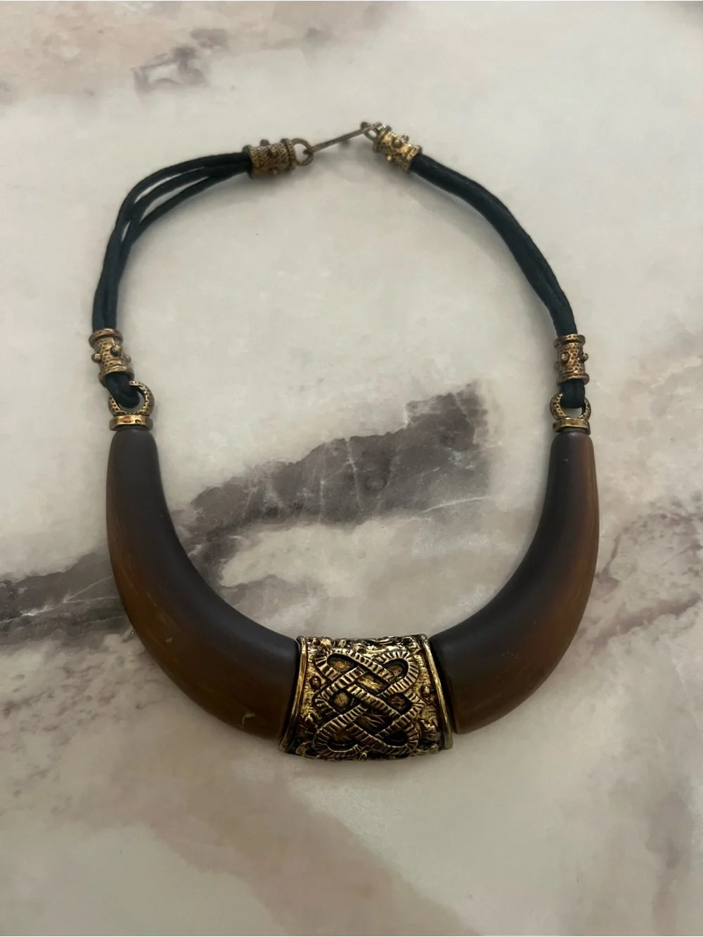 5/$25 Boho Statement Necklace - Celtic Knotwork & Dark Resin Centerpiece